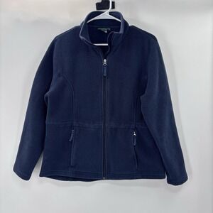 LL Bean classic Fleece Jacket Full Zip Mock M black Petite Outdoorr gorpcore‎